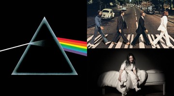 Capas dos discos The Dark Side of the Moon do Pink Floyd, Abbey Road dos Beatles e When We All Fall Asleep, Where Do We Go? da Billie Ellish (Foto: Divulgação)