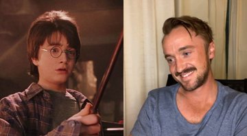 Montagem de Harry Potter e a Pedra Filosofal (Reprodução) e Tom Felton (Reprodução/Instagram)