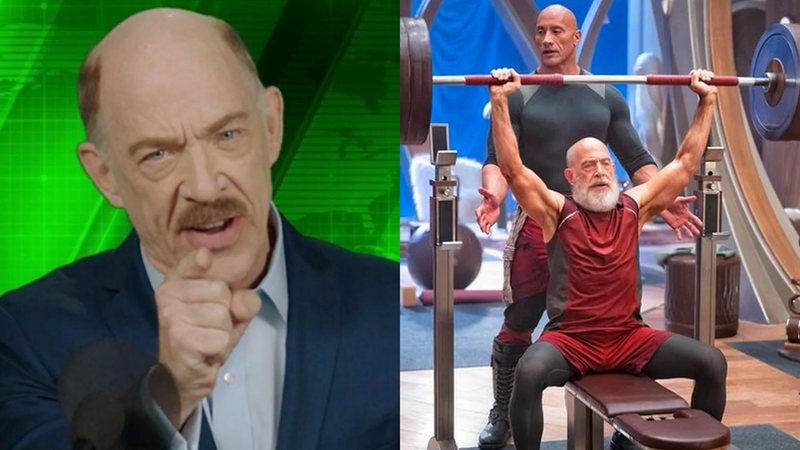 J.K. Simmons em Homem-Aranha (Foto: Reprodução / Youtube), J.K. Simmons com The Rock (Foto: Reprodução / Instagram)