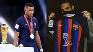 Mbappé (Foto: Getty Images), Drake com camisa do Barcelona (Foto: Reprodução)