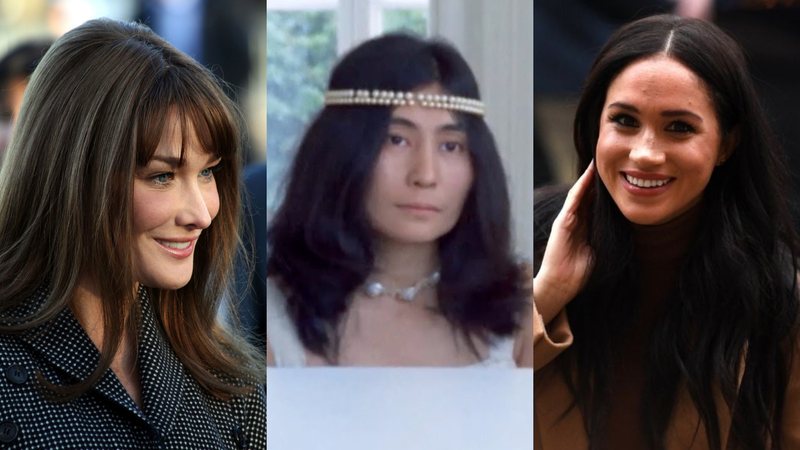 Carla Bruni (Foto: Divulgação/ Remi Jouan/ Wikimedia Commons), Yoko Ono (Foto: Divulgação/Curta!On) e Meghan Markle (Foto: Getty Images),