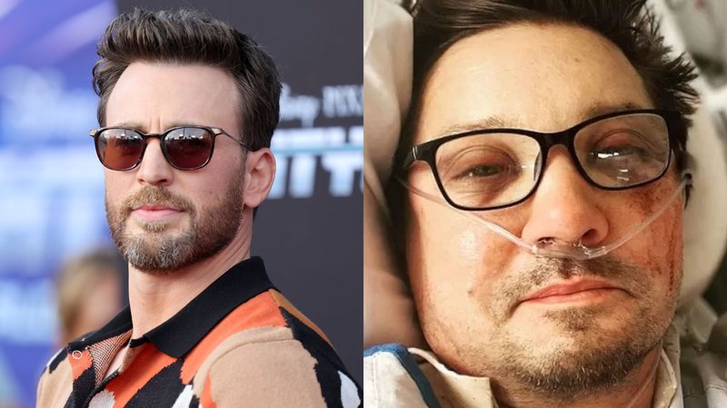 Chris Evans (Foto: Jesse Grant/Getty Images) e Jeremy Renner após acidente (Foto: Reprodução/Instagram)