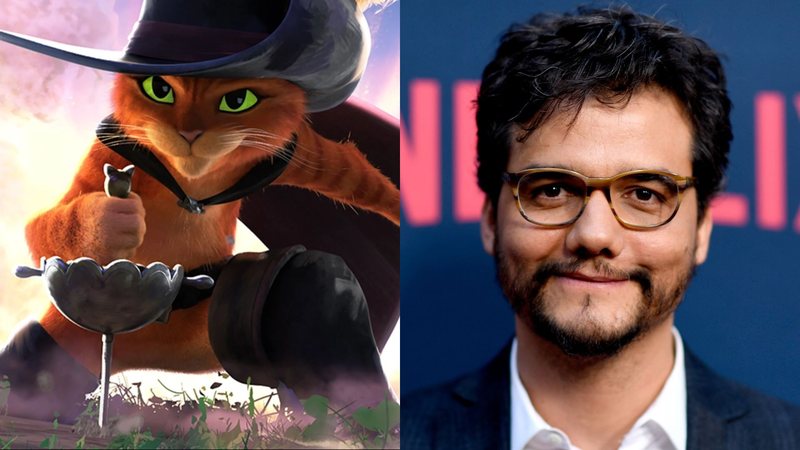 Cena de Gato de Botas 2: O Último Pedido (Foto: Reprodução/DreamWorks) e Wagner Moura (Foto: Frazer Harrison/Getty Images)