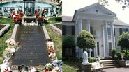 Lisa Marie Presley será enterrada ao lado do filho de do pai em Graceland - Túmulo de Elvis Presley em Graceland (Foto: Leon Morris/Redferns) / Frente da mansão Graceland no Tenessee, Estados Unidos (Foto: MANDEL NGAN/AFP via Getty Images)