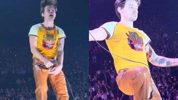 Harry Styles com calça rasgada em show (Foto: Divulgação/ Redes Sociais)