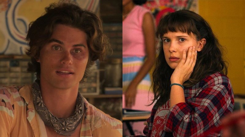 Chase Stokes em Outer Banks (Foto: Reprodução/Netflix) e Millie Bobby Brown em Stranger Things (Foto: Reprodução/Netflix)