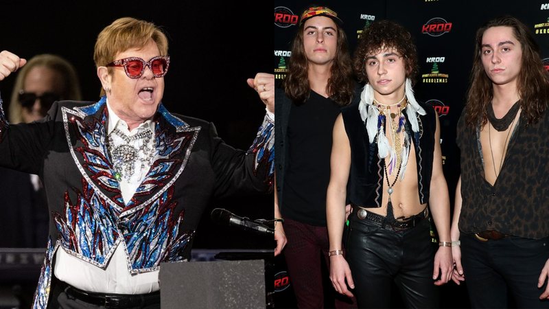 Elton John (Foto: Scott Dude/Getty Images) e integrantes do Greta Van Fleet (Foto: Rich Polk/Getty Images for KROQ/Entercom)