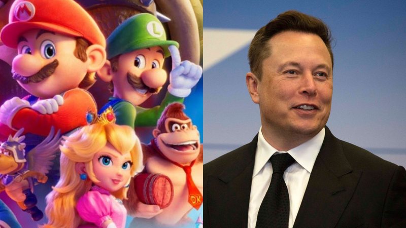 Pôster da animação Super Mario Bros. O Filme (Foto: Divulgação) e Elon Musk (Foto: Saul Martinez/Getty Images)