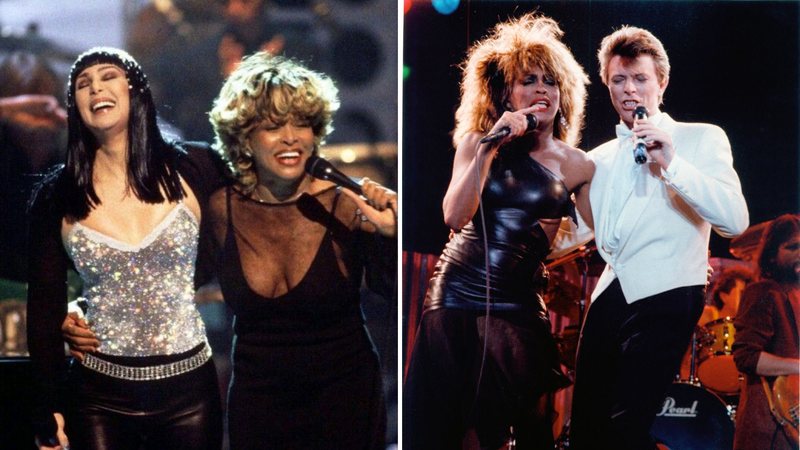 Cher e Tina Turner em 1999 (Foto: Mike Segar/Reuters) e David Bowie e Tina Turner