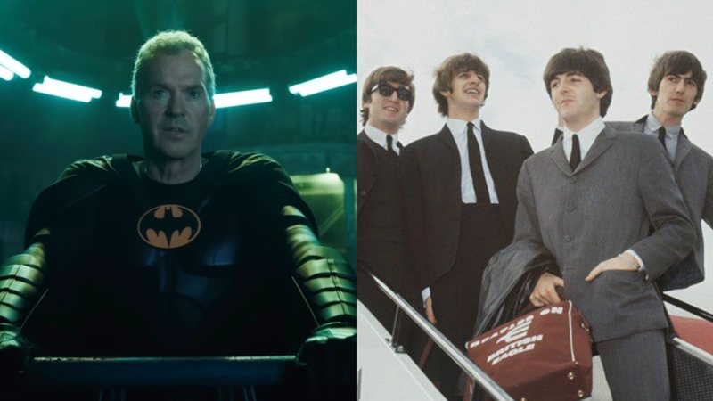 Michael Keaton como Batman em The Flash (Foto: Reprodução/Warner Bros. Discovery) e Beatles (Foto: AP Images)