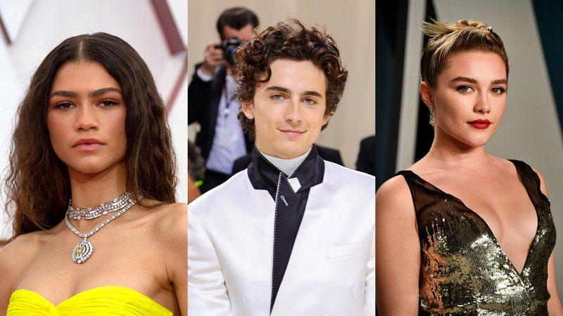 Zendaya (Foto: Matt Petit/A.M.P.A.S. via Getty Images), Timothée Chalamet (Foto: Theo Wargo/Getty Images) e Florence Pugh (Foto: Frazer Harrison/Getty Images)