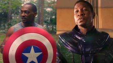 Anthony Mackie em Falcão e o Soldado Invernal (Foto: Reprodução/Disney+) e Jonathan Majors como Kang (Foto: Reprodução/Disney)