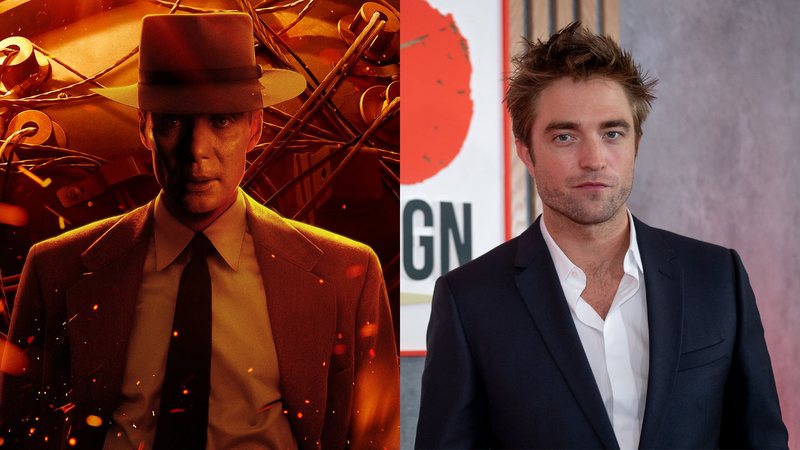 Cillian Murphy como Oppenheimer (Foto: Divulgação) e Robert Pattinson (Foto: Emma McIntyre/Getty Images)