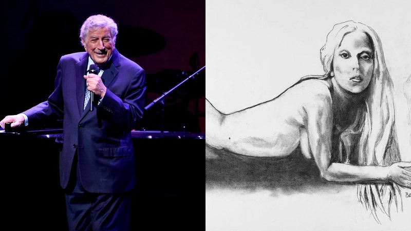 Tony Bennett (Foto: Theo Wargo/Getty Images) e desenho de Lady Gaga nua (Foto: Reprodução)