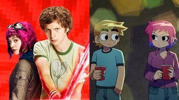 Mary Elizabeth Winstead e Michael Cera no filme de Scott Pilgrim (Foto: Divulgação) e adaptação em anime (Foto: Reprodução/Netflix)