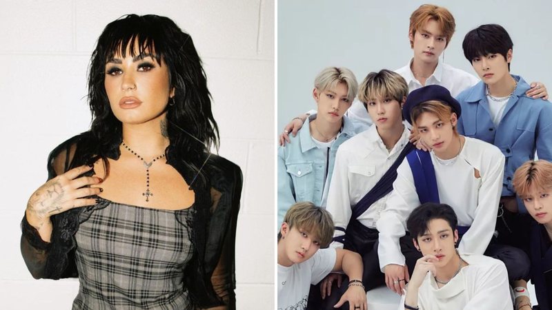 STRAY KIDS e Demi Lovato (Fotos: Reprodução / Youtube)