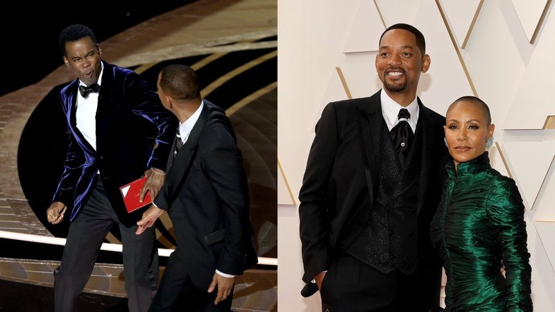 Chris Rock, Will Smith e Jada Pinkett no Oscar 2022 (Fotos: Neilson Barnard/Getty Images | Mike Coppola/Getty Images)