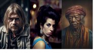 Kurt Cobain, Amy Winehouse e Jimi Hendrix em representações feitas por IA(Imagens: Midjourney)