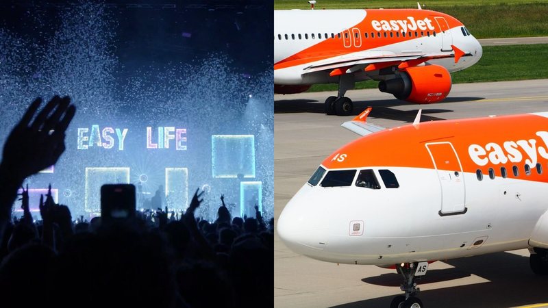 Show do Easy Life (Foto: Reprodução/Instagram) e aeronaves da easyJet (Foto: Reprodução/Instagram)