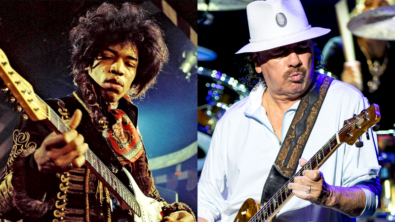 Jimi Hendrix e Carlos Santana (Reprodução/Getty Images)