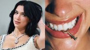 Dua Lipa (Foto: Theo Wargo/Getty Images) | Dentes de Dua Lipa (Foto: Reprodução)