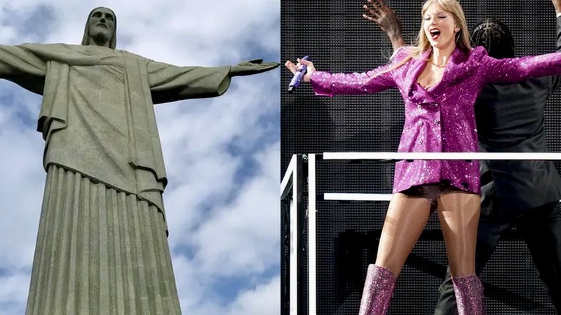 Cristo Redentor e Taylor Swift (Foto: Henrique Coelho/g1 e Natacha Pisarenko/AP)