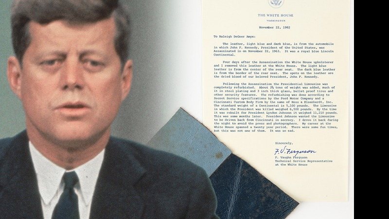 John F. Kennedy e a peça que foi a leilão (Getty Images/RR Auction/Reprodução TMZ)