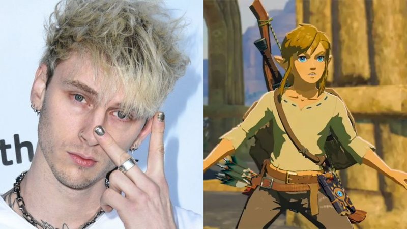 Machine Gun Kelly (Foto: Jon Kopaloff/Getty Images) e Link em The Legend of Zelda: Breath of the Wild (Foto: Reprodução/Nintendo)