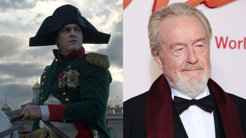 Joaquin Phoenix como Napoleão (Foto: Divulgação) e Ridley Scott (Foto: Marc Piasecki/Getty Images)