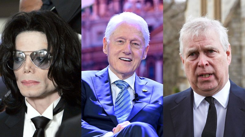 Michael Jackson (Foto: Kevork Djansezian-Pool/Getty Images) | Bill Clinton (Noam Galai/Getty Images) | Príncipe Andrew (Foto: Steve Parsons - WPA Pool/Getty Images)