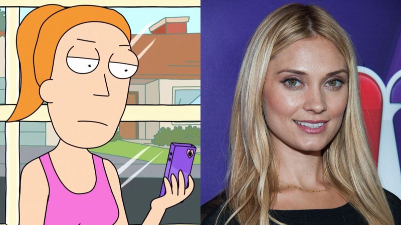 Summer, de Rick and Morty (Foto: Reprodução/Adult Swim) e Spencer Grammer, intérprete da personagem (Foto: Valerie Macon/Getty Images)