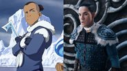 Sokka no desenho original de Avatar: A Lenda de Aang (Foto: Reprodução/Nickelodeon) e Ian Ousley como o personagem no live-action da Netflix (Foto: ROBERT FALCONER/NETFLIX)