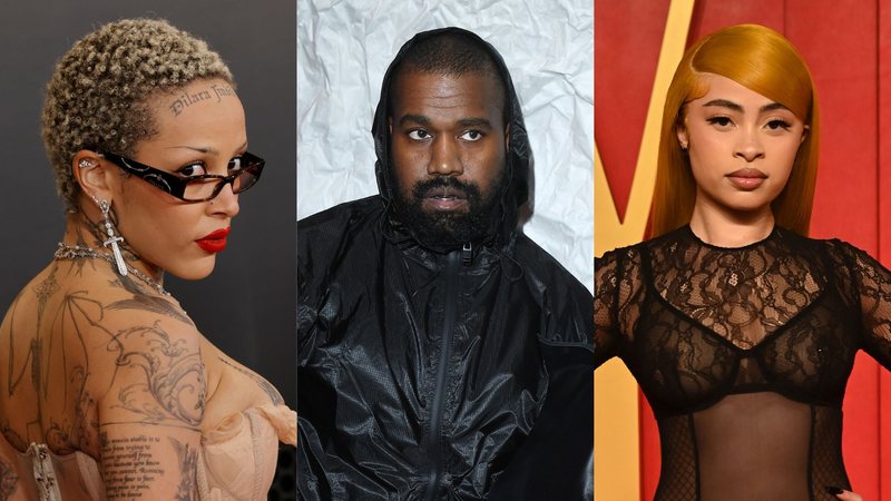 Doja Cat (Foto: Frazer Harrison/Getty Images) | Kanye West (Foto: Alessandro Levati/Getty Images) | Ice Spice (Foto: Jon Kopaloff/Getty Images)