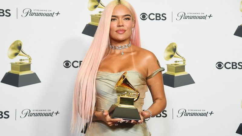 Karol G no Grammy 2024; grávida morreu ao ser baleada após show da cantora colombiana na Guatemala (Foto: Alberto E. Rodriguez/Getty Images)