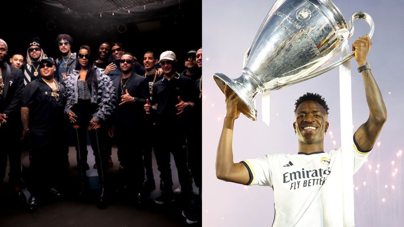 MC IG, Ludmilla, Ice Blue, Vulgo FK, MC Ryan SP, MC Hariel, MC Davi, MC Don Juan, MC Livinho, MC Kelvinho, MC Kadu e MC Luki (Foto: Kennedy Richelly - GR6) e Vinicius Júnior (Foto: Antonio Villalba/Real Madrid via Getty Images)