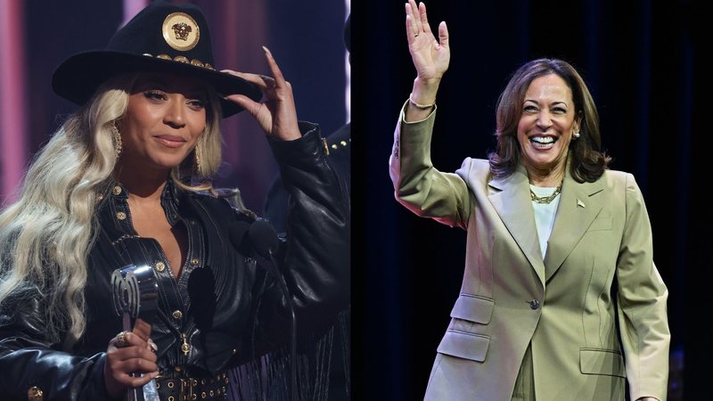 Beyoncé (Foto: Kevin Mazur/Getty Images for iHeartRadio) e Kamala Harris (Foto: Drew Hallowell/Getty Images)