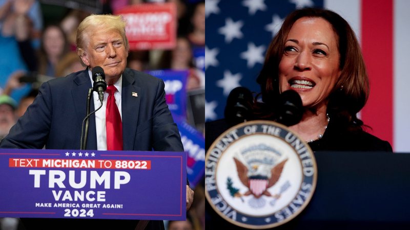 Donald Trump (Foto: Bill Pugliano/Getty Images) e Kamala Harris (Foto: Chris duMond/Getty Images)