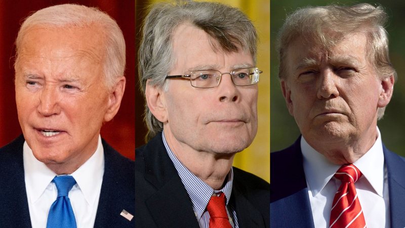 Joe Biden (Foto: Andrew Harnik/Getty Images), Stephen King (Foto: Leigh Vogel/WireImage) e Donald Trump (Foto: Joe Raedle/Getty Images)