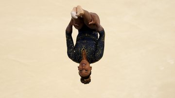 Rebeca Andrade of Team Brazil competes on the Floor exercise during the Artistic Gymnastics Women's Team Final on day four of the Olympic Games Paris 2024 at Bercy Arena on July 30, 2024 in Paris, France. (Photo by Patrick Smith/Getty Images)