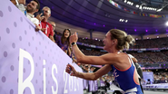 Alice Finot proposes on Aug. 6, 2024. Hannah Peters/Getty