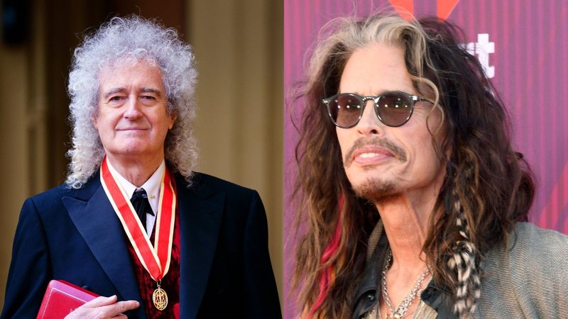 Sir Brian May (Foto: Victoria Jones - WPA Pool / Getty Images) e Steven Tyler, vocalista do Aerosmith (Foto: Frazer Harrison/Getty Images)