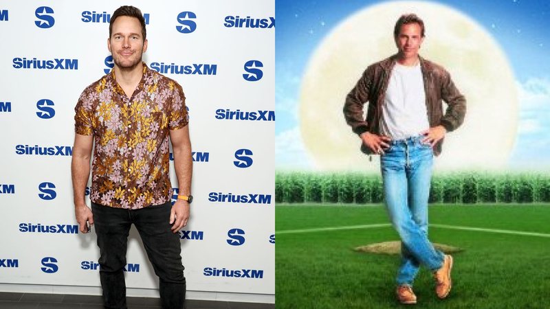 Chris Pratt (Foto: Getty Images) e Kevin Costner no poster de Campo dos Sonhos (Imagem: Reprodução)