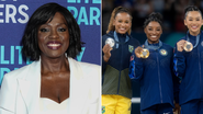 Viola Davis e as ginastas Rebeca Andrade, Simone Biles e Sunisa Lee (Imagem: John Nacion/Getty Images e Tim Clayton/Corbis via Getty Images)