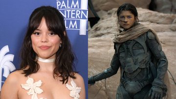 Jenna Ortega (Foto: Michael Tullberg/Getty Images) e Zendaya como Chani em Duna (Foto: Divulgação)