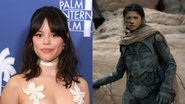 Jenna Ortega (Foto: Michael Tullberg/Getty Images) e Zendaya como Chani em Duna (Foto: Divulgação)