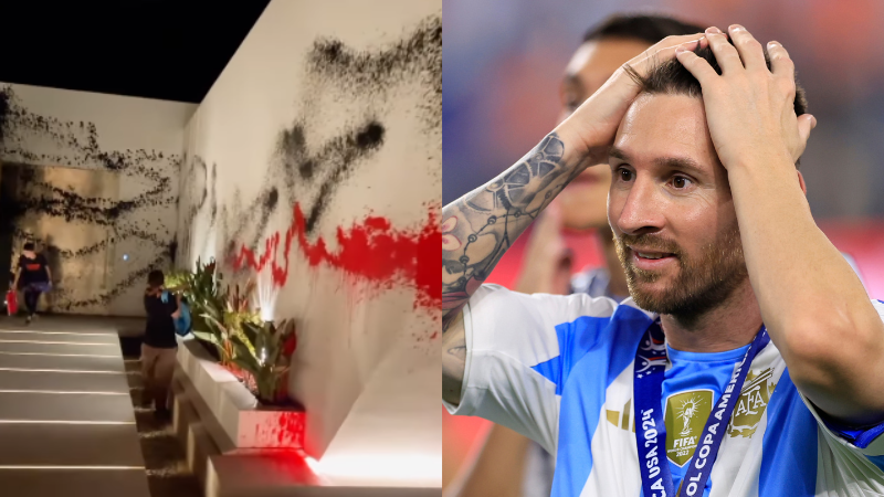 Ativistas jogam tinta em mansão de Lionel Messi (Imagem: Reprodução/Redes Sociais e Buda Mendes/Getty Images)