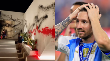 Ativistas jogam tinta em mansão de Lionel Messi (Imagem: Reprodução/Redes Sociais e Buda Mendes/Getty Images)