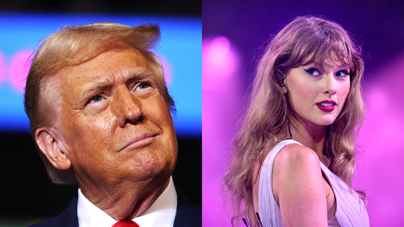 Donald Trump e Taylor Swift (Imagem: Michael M. Santiago/Getty Images e Gareth Cattermole/TAS24/Getty Images)