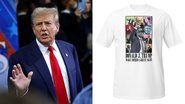 Donald Trump (Foto: Chip Somodevilla/Getty Images) e camiseta que imita estética da Eras Tour (Foto: Divulgação)