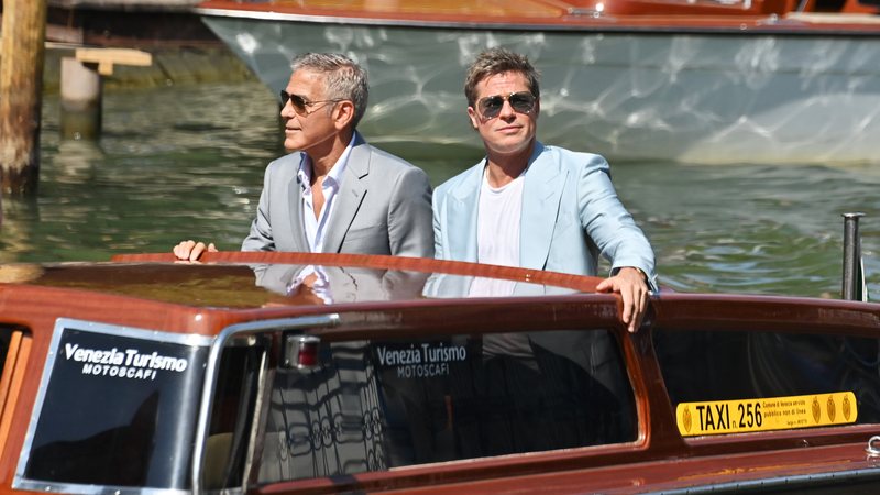 George Clooney and Brad Pitt arrive at the Venice International Film Festival - (Photo by Dave Benett/Getty Images for Apple TV+)